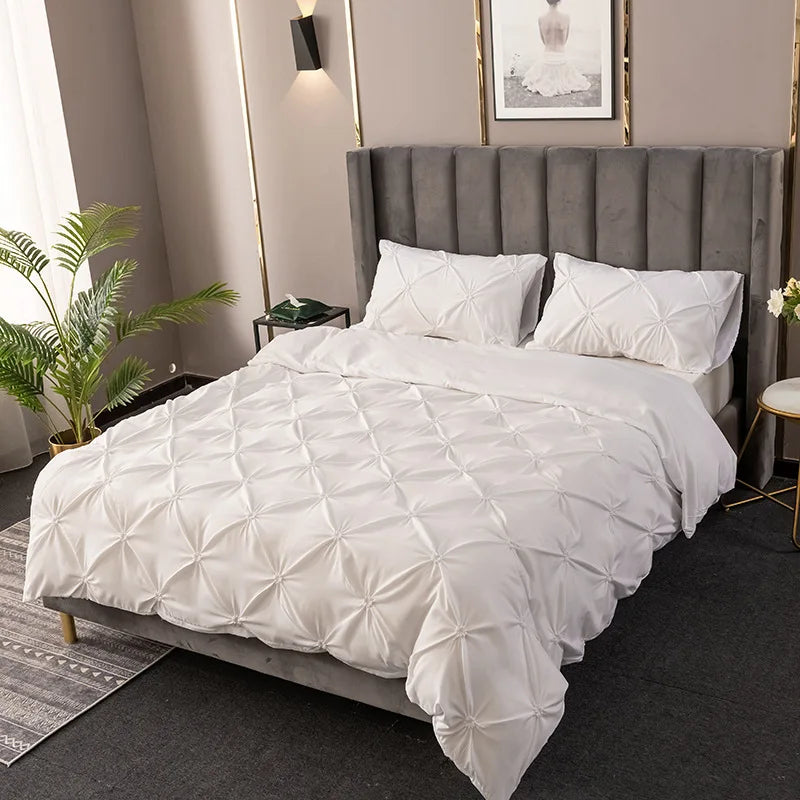 High Quality 3D Pinch Pleated Duvet Cover Set 220x240 Solid Color Single Double Twin Bedding Set Duvet cover