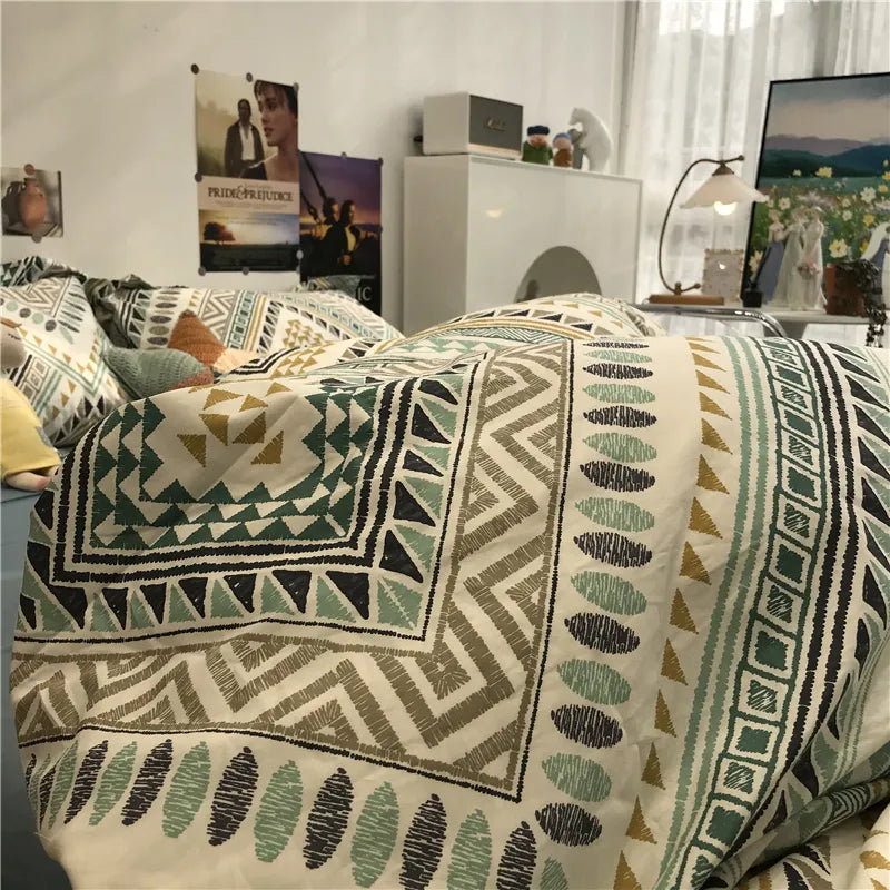 Simple Nordic Bed Four-Piece Set All Cotton Pure Cotton Quilt Cover Bohemian Style 1.5 M1.8 M Apartment Fitted Sheet