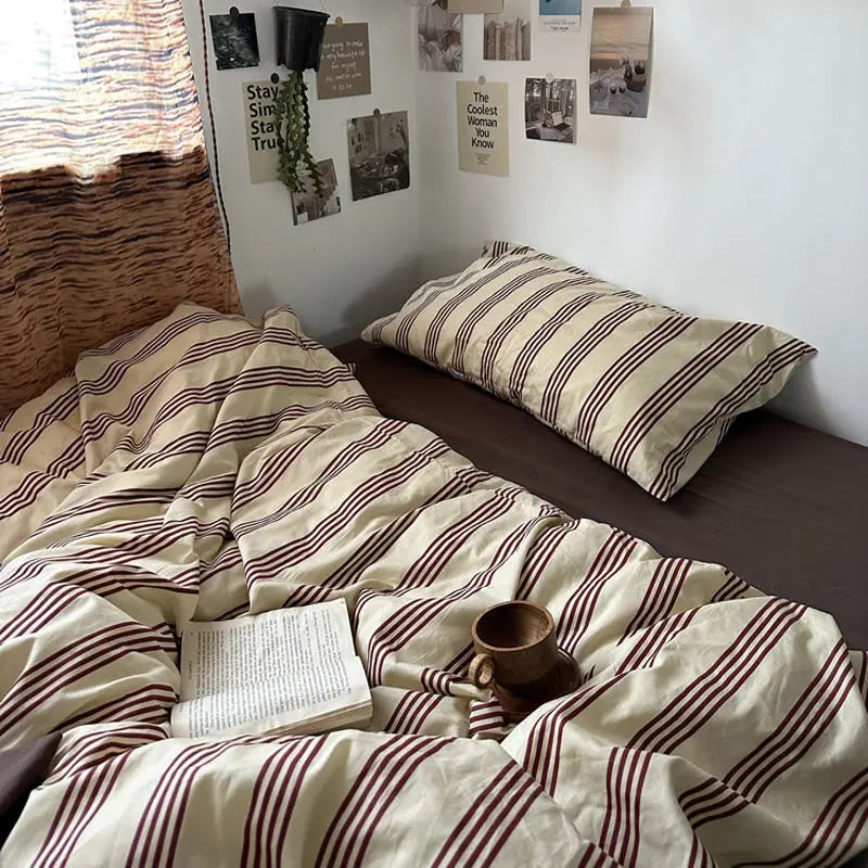 Grey Plaid Bedding Set Ins Style Nordic Duvet Cover Flat Sheet Pillowcases No Filler Full Queen Size Girls Boys Home BedSpread