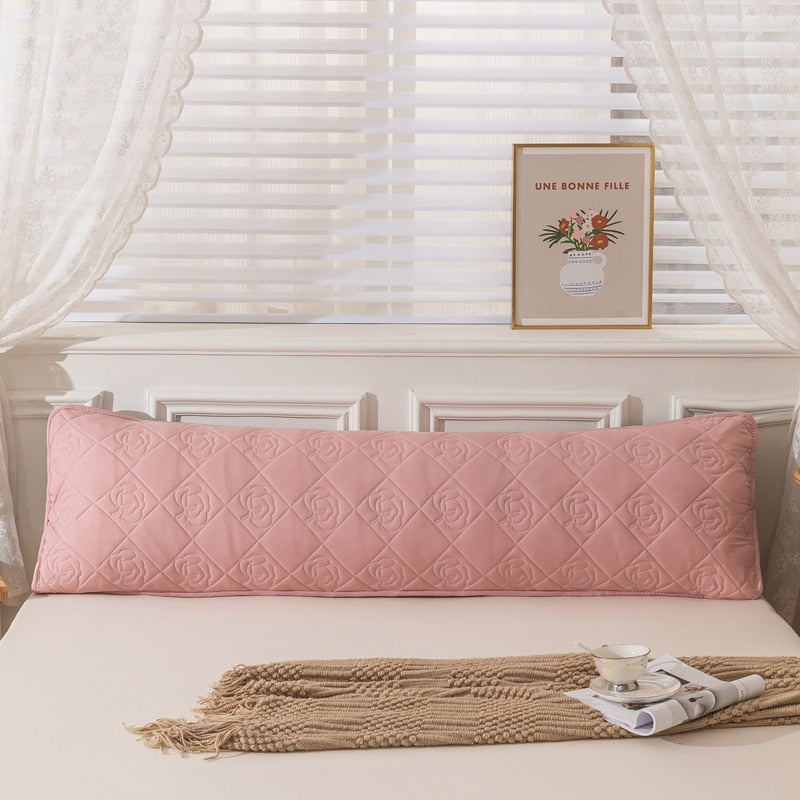 Class A Soybean Cotton Fiber Quilted Long Pillowcase,Skin-friendly,Hygroscopic Soft,Washed Cotton Linen Fabric,Solid Color