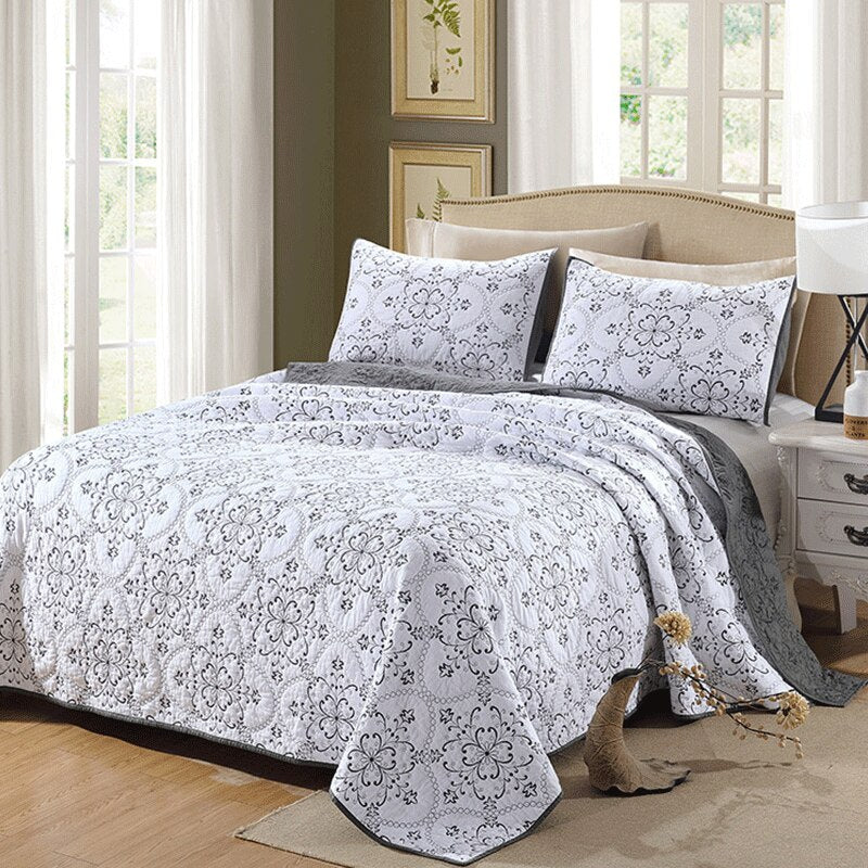 100% Cotton Embroidered Butterfly Flower 3pcs Printed Quilted Quilt Pillowcase Free Shipping