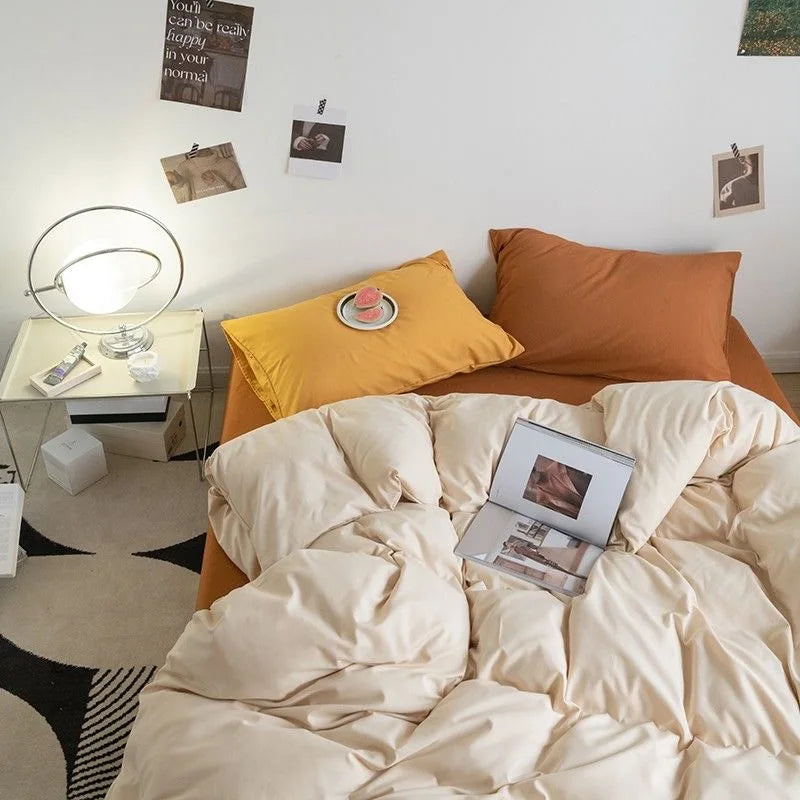 Fashion Solid Color Bedding Set Soft Sheet Duvet Cover Pillowcase Girls Adult Bedspread Queen Full Size Quilt Cover No Filler 02