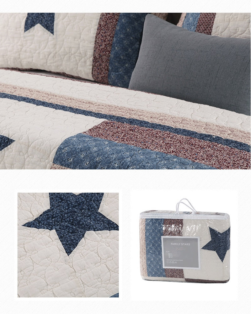 Double Bed Cotton Printed Patchwork Pentagram Set Of 3 Quilted Quilt Light Quilt Pillowcase
