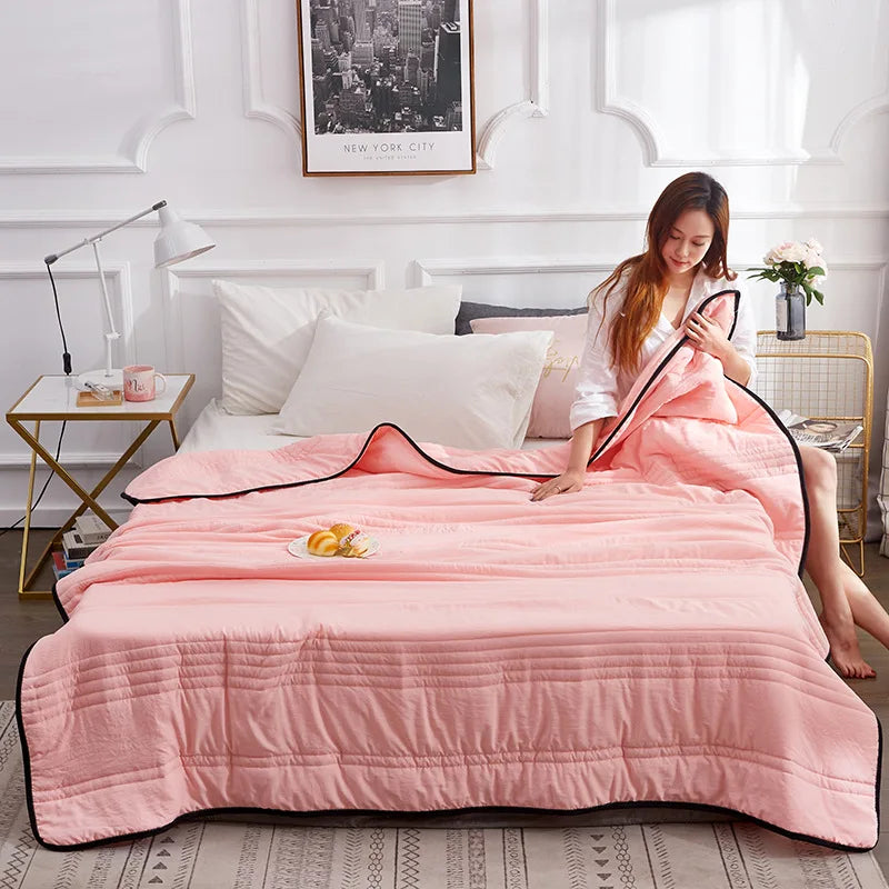 Summer Air Condition Quilt Thin Stripe Lightweight Comforter Full Queen Breathable Sofa Office Bed Travel Quilts Throw Blanket