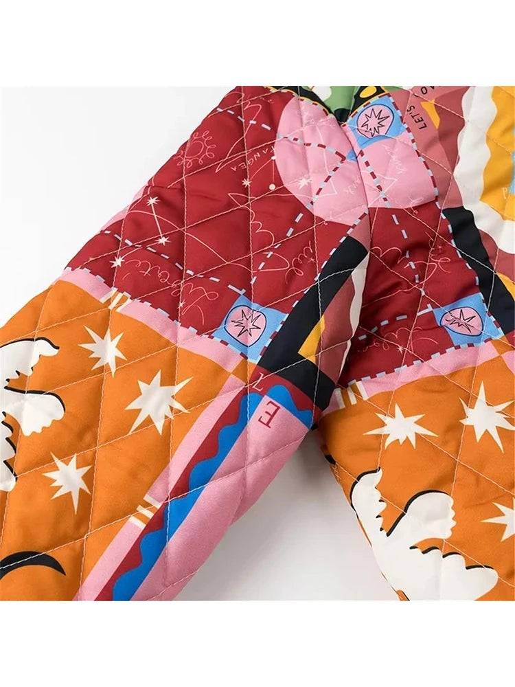 Graffiti Print Quilted Jacket
