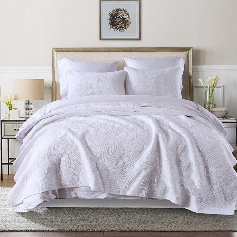 Plain 100% Cotton Quilt Set 3PC Bedspread on Bed Embroidered Bed Cover King Queen Summer Coverlet Blanket for Bed