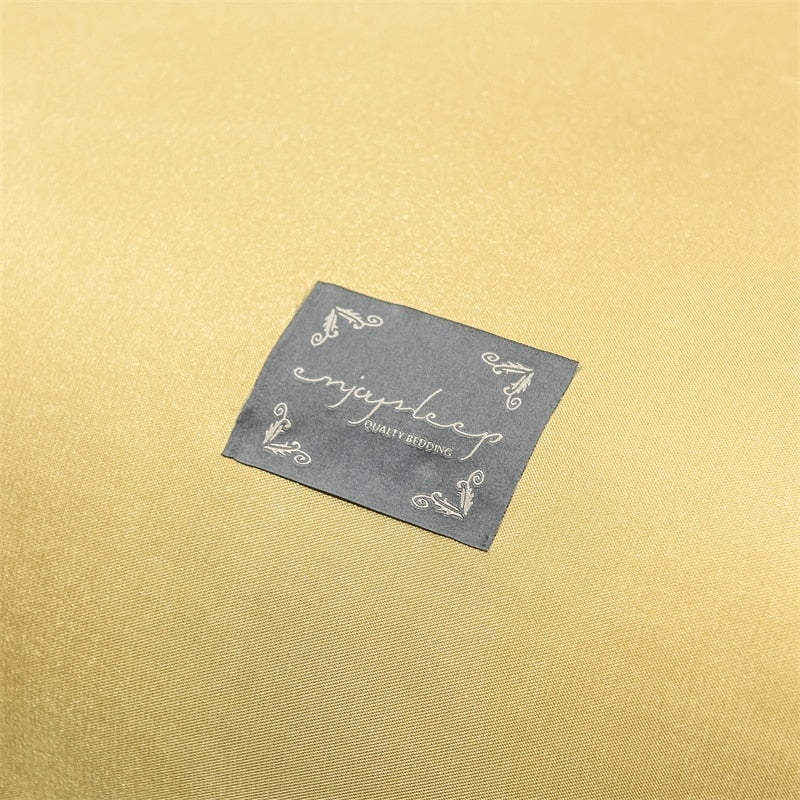 Newest Products Pure Color Embroidered ice Silk Mat Bed Cover fitted sheet Pillowcases 3 pcs Luxury Bedding Yellow Color