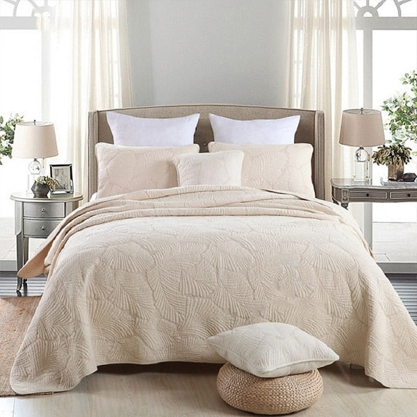 Plain 100% Cotton Quilt Set 3PC Bedspread on Bed Embroidered Bed Cover King Queen Summer Coverlet Blanket for Bed