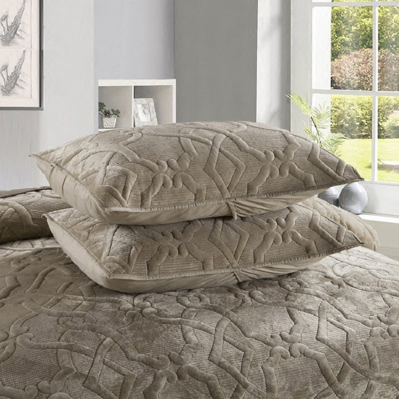 Winter Plush Quilt Set 3PCS Bedspread on the Bed Plain Embroidered Bed Cover with Shams King Size Quilted Blanket in Bed