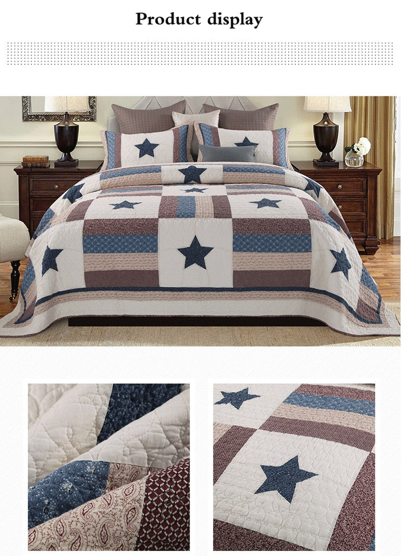 Double Bed Cotton Printed Patchwork Pentagram Set Of 3 Quilted Quilt Light Quilt Pillowcase