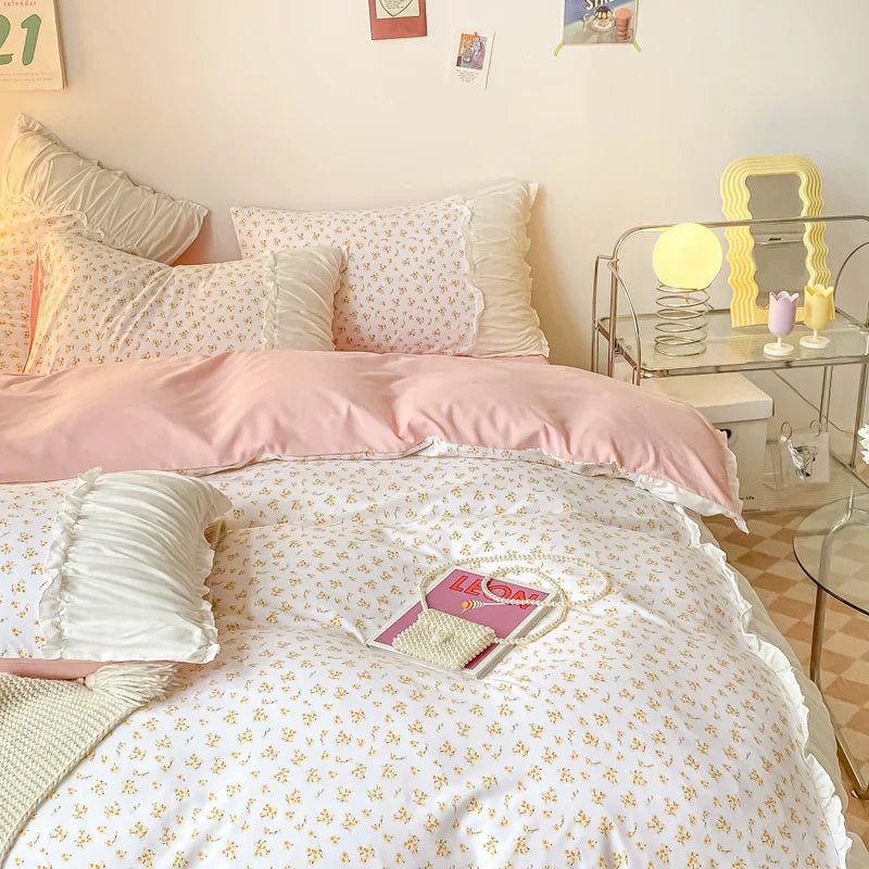 Floral Princess Style Korean Bed Skirt Bed Sheet flowers Lace Quilt Cover Ins Bedding For Girls Luxury Home Textiles