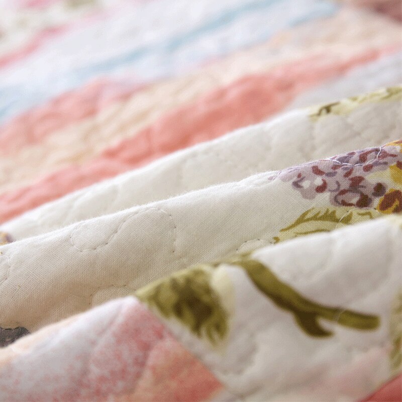 Double Bed Cotton Printed Floral Rose 3 Piece Quilted Quilt Pillowcase Free Shipping