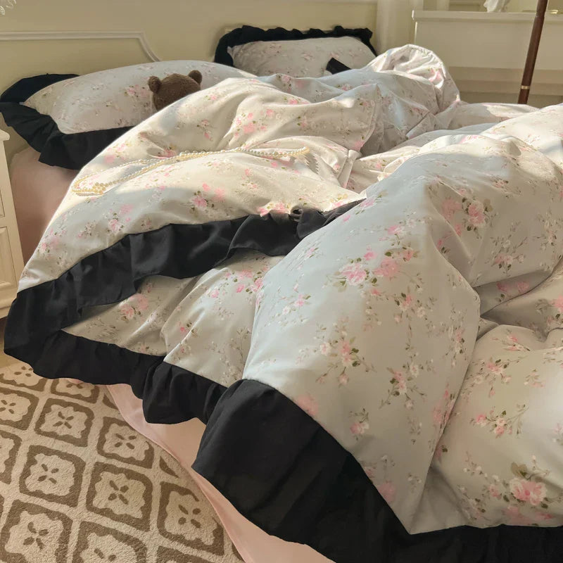 Hepburn French Style Bedding Set For adults kids Brown pink Flat fitted Sheet set With Pillowcases Colorful King Queen Full size