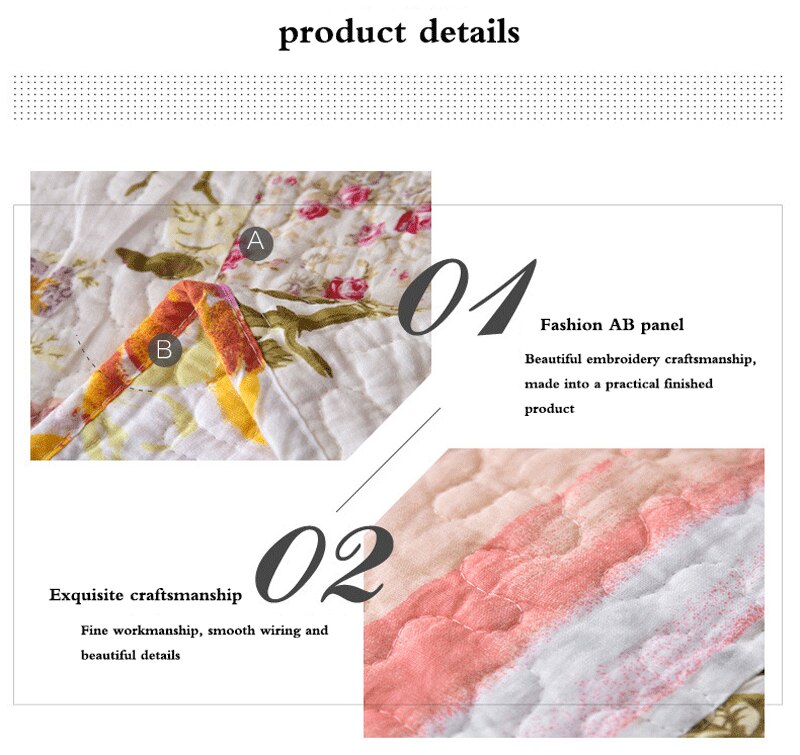 Double Bed Cotton Printed Floral Rose 3 Piece Quilted Quilt Pillowcase Free Shipping