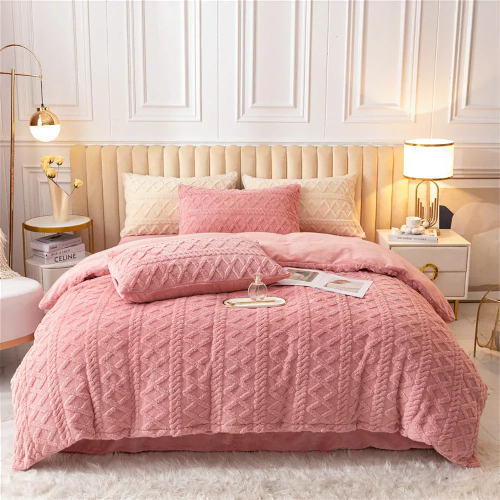 Milk Velvet Bedding Set Jacquard Tafu Velvet Thicken Winter Warm Four Piece Sets Quilt Cover Bed Linen Pillowcase Bedroom Decor