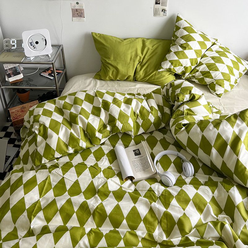 Checkerboard Bedding Set No Comforter Hot Sale Single Queen Size Flat Sheet Quilt Duvet Cover Pillowcase Polyester Bed Linens