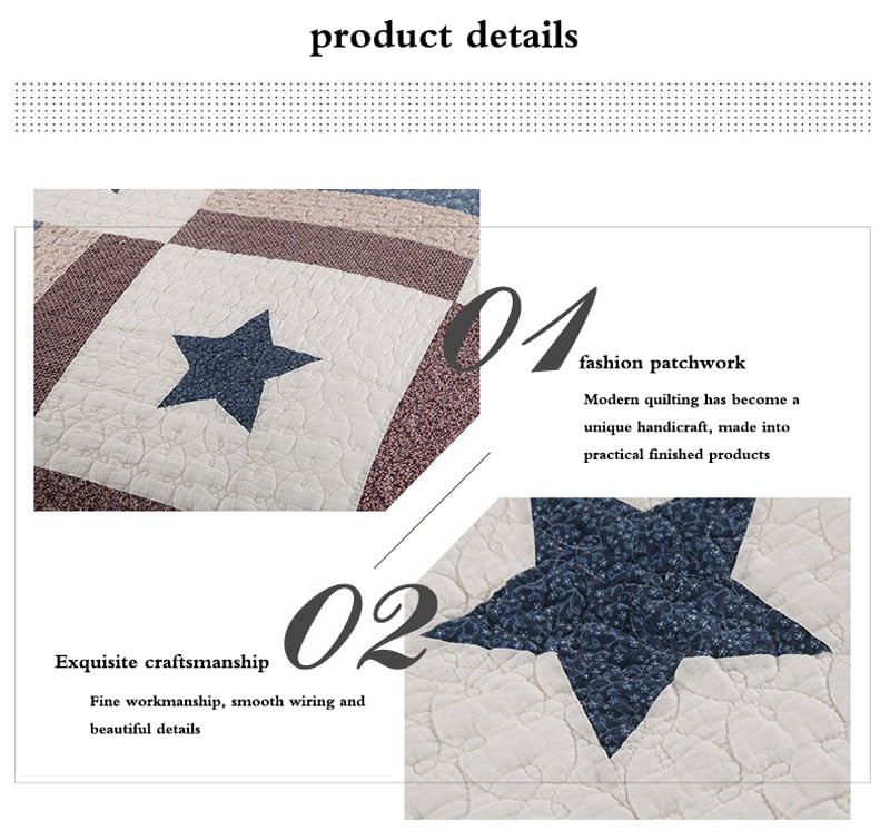 Double Bed Cotton Printed Patchwork Pentagram Set Of 3 Quilted Quilt Light Quilt Pillowcase