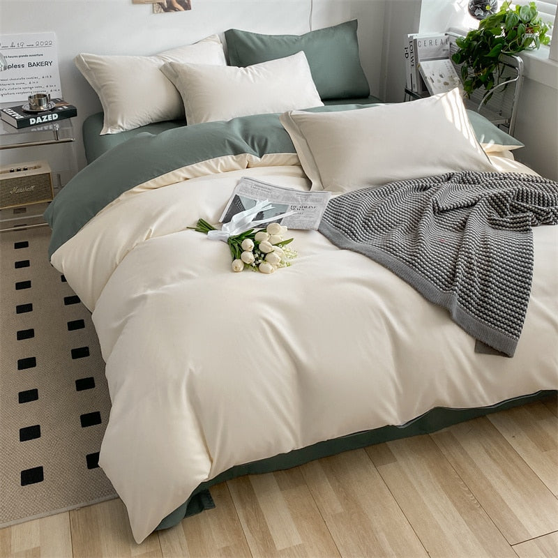 Brushed Washed Cotton Bed Set Flat Sheet Pillowcases Quilt Cover Bed Linen Peach Duvet Covers For Girls
