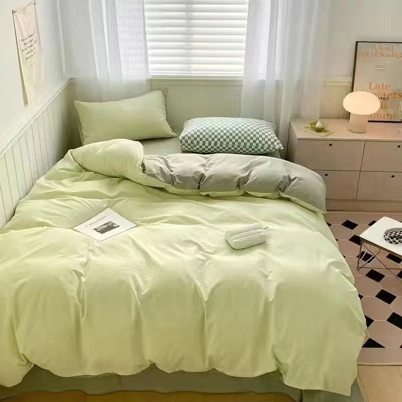 INS Gradual Cream Pink Green Bedding Set Floral Duvet Cover Pillowcase Kawaii Bed Sheet Quilt Cover Single Queen King Size