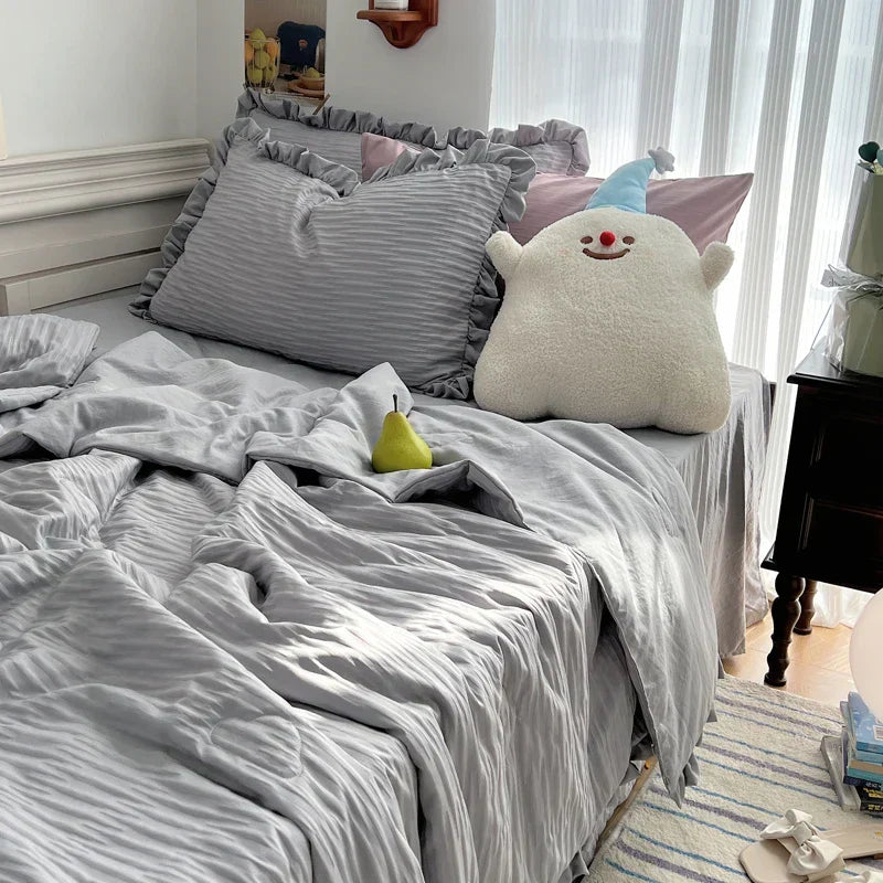 Korean Simple Bedding Set Modern Air Condition Thin Blankets Summer Quilt Pillowcase Comfortable Fluffy Blanket with Filling 이불