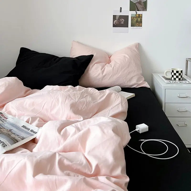 Grey Plaid Bedding Set Ins Style Nordic Duvet Cover Flat Sheet Pillowcases No Filler Full Queen Size Girls Boys Home BedSpread