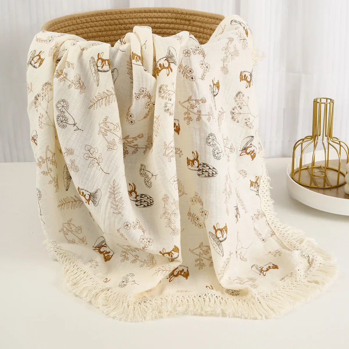Cotton Muslin Swaddle Blankets for Newborn Baby Tassel Receiving Blanket New Born Swaddle Wrap Infant Sleeping Quilt Bed Cover