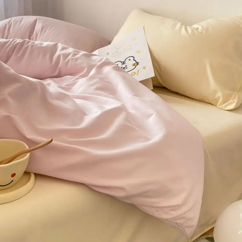 Korean Solid Color Bedding Set Adults Kids Twin Full Queen Size Soft Bed Flat Sheet Duvet Cover Set Pillowcases Simple Bed Linen