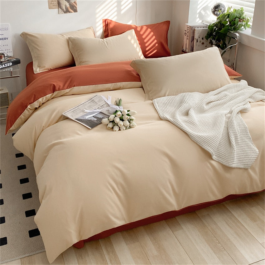 Brushed Washed Cotton Bed Set Flat Sheet Pillowcases Quilt Cover Bed Linen Peach Duvet Covers For Girls