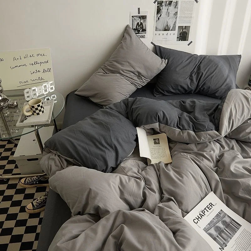 Fashion Style Pink Black Bedding Set Soft Flower Duvet Cover Pillowcase Bed Flat Sheet Set For Girl Double Queen King Bedclothes