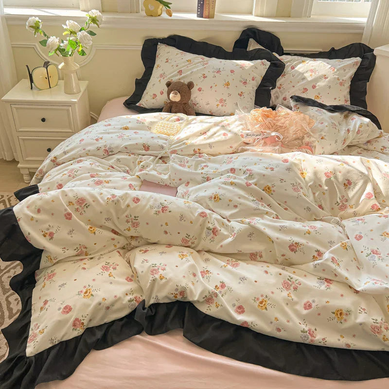 Hepburn French Style Bedding Set For adults kids Brown pink Flat fitted Sheet set With Pillowcases Colorful King Queen Full size