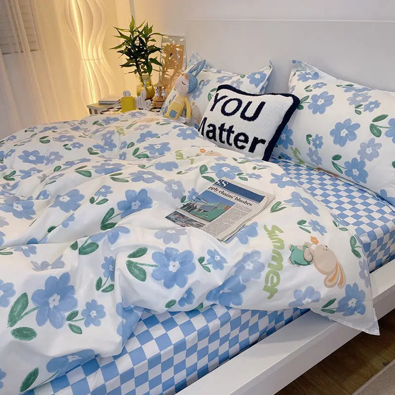 Tulips Duvet Cover Set with Flat Sheet Pillowcases Fashion Twin Double Queen Size Bed Linen Soft Boys Girls Bedding Kit