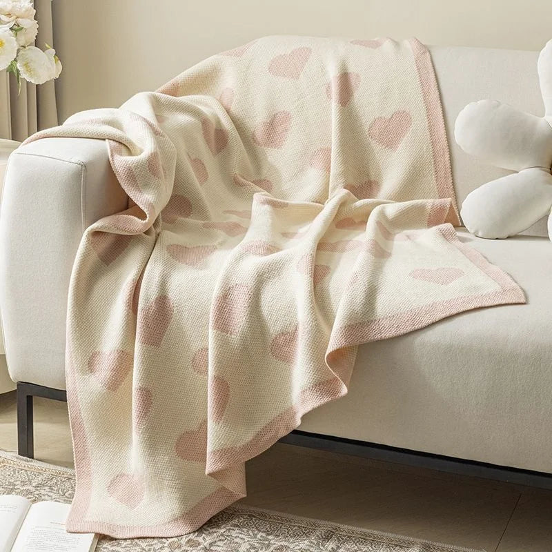 Ins Love Heart Knitted Blanket Soft Throw Blanket For Bed Sofa Towel For Girls Gift Decor Home Bedding 130x150cm