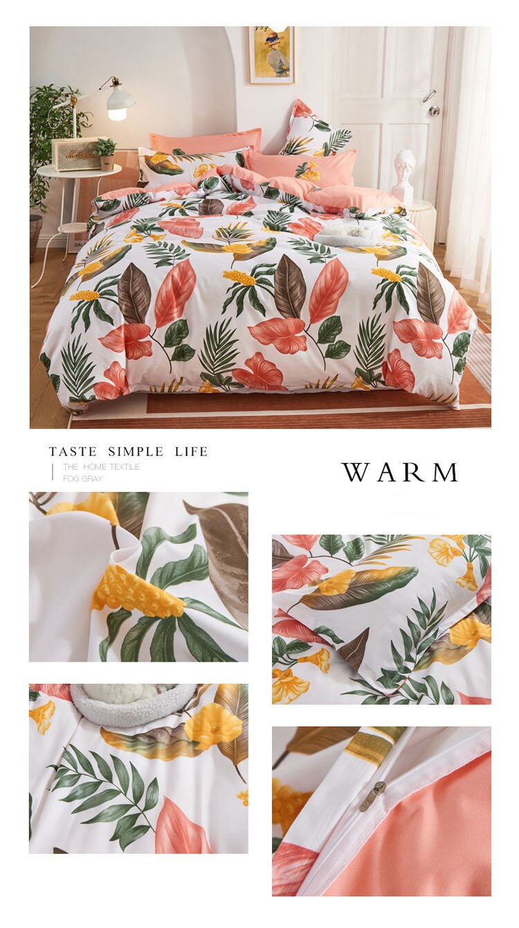 Quality Nordic 4pcs Bed Sheet Set and Bedding Queen/King Size Quilt Duvet Cover and Pillowcase Kit for Household