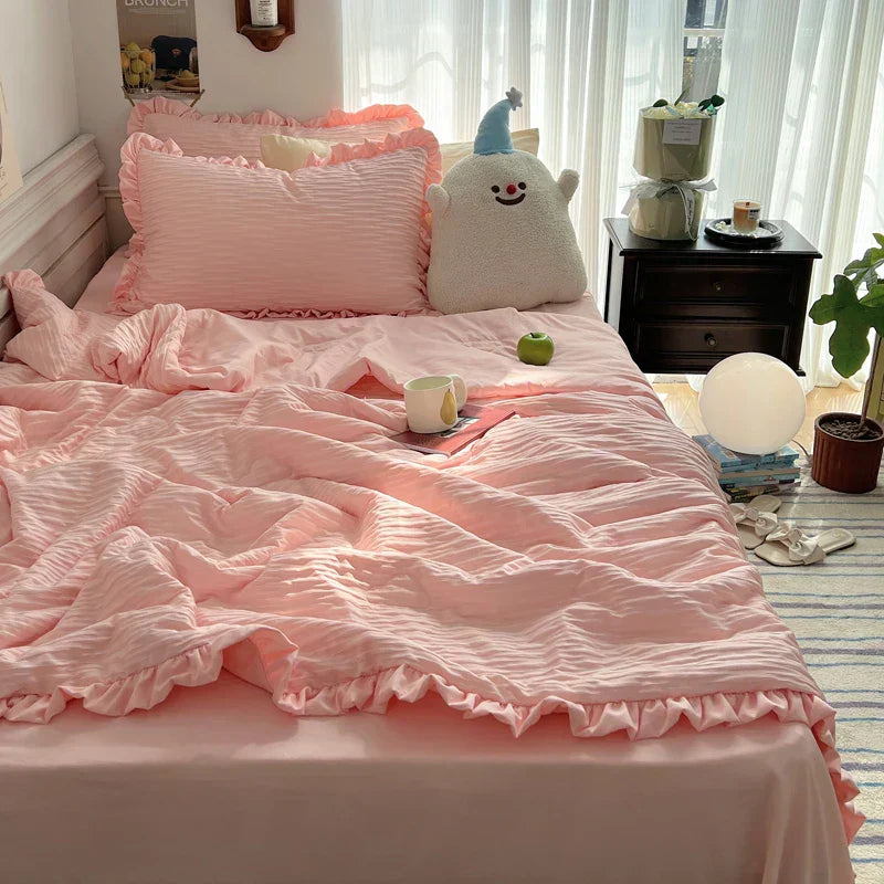 Korean Simple Bedding Set Modern Air Condition Thin Blankets Summer Quilt Pillowcase Comfortable Fluffy Blanket with Filling 이불