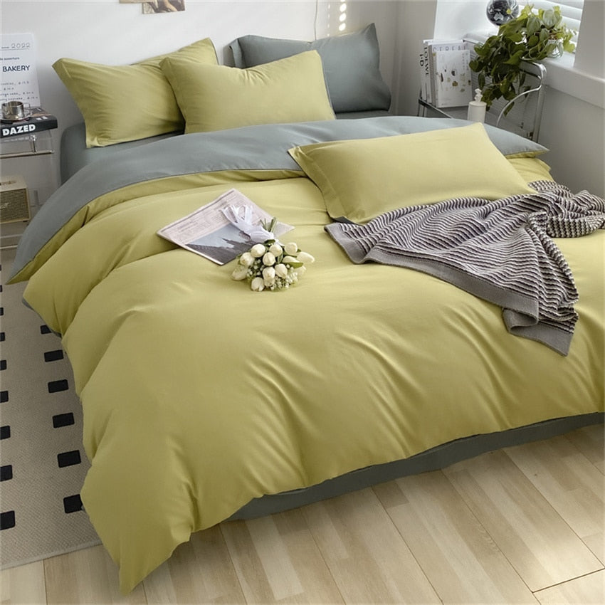 Brushed Washed Cotton Bed Set Flat Sheet Pillowcases Quilt Cover Bed Linen Peach Duvet Covers For Girls