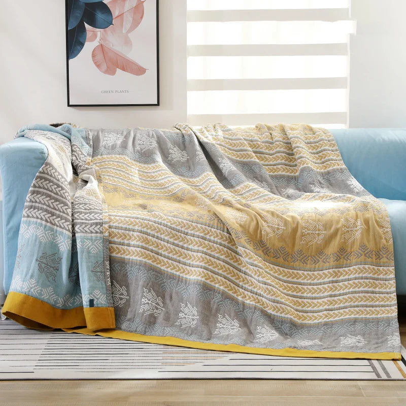 Textile City 5 Layer Yarn Cotton Towel Thread Blanket Double Blanket Bedspr Gauze Cover Air Condition Quilt for Summer 200x230