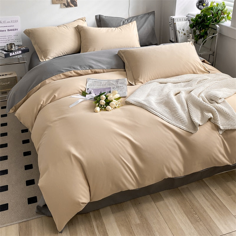 Brushed Washed Cotton Bed Set Flat Sheet Pillowcases Quilt Cover Bed Linen Peach Duvet Covers For Girls
