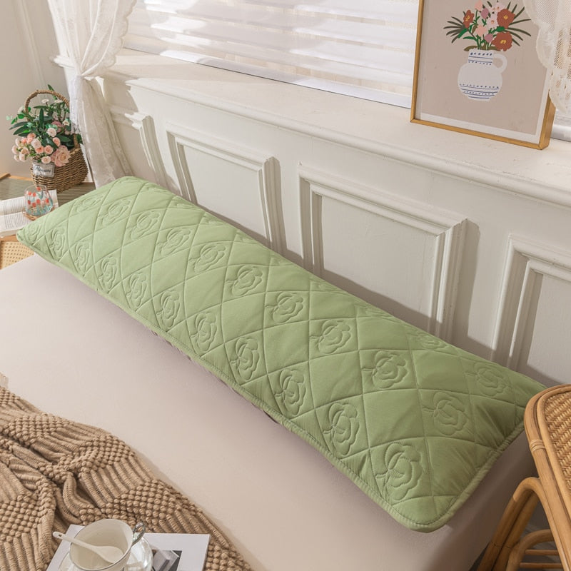 Class A Soybean Cotton Fiber Quilted Long Pillowcase,Skin-friendly,Hygroscopic Soft,Washed Cotton Linen Fabric,Solid Color