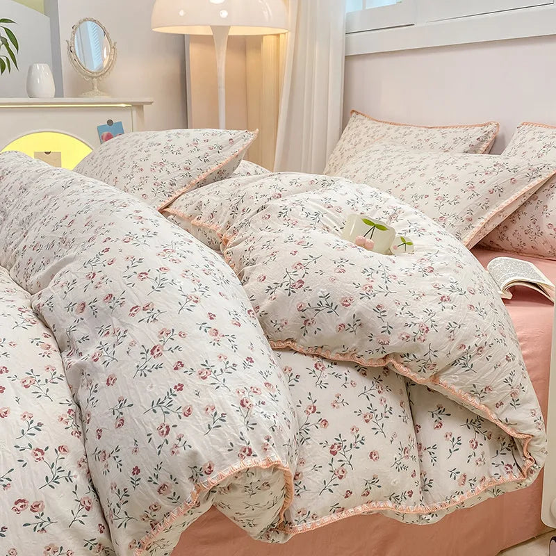 Fresh Botanical Floral Bedding Set for Kids and Adults, Leaves, Flower Duvet Cover, Pillowcases, Soft Washed Cotton, Home Textil
