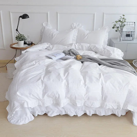 White Flat Sheet Thickened 100% Cotton Bedding Sheets queen Lotus Leaf Flat Bed Sheet Duvet cover and pillowcases quilt case
