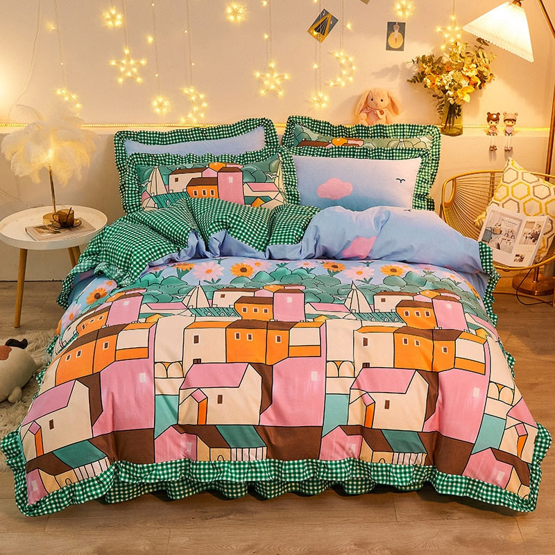 Duvet Cover kawaii Bedding Set Twin Size Flower Quilt Cover 150x200 High Quality Skin Friendly Fabric Bedding Cover