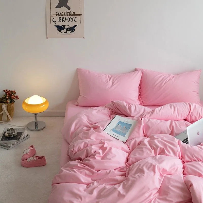 Fashion Solid Color Bedding Set Soft Sheet Duvet Cover Pillowcase Girls Adult Bedspread Queen Full Size Quilt Cover No Filler 02