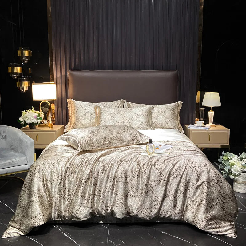 Natural Silk Bedding Set High-End Luxury Soft Silky Quilt Cover Set Single Double King Size Printing Duvet Cover Set