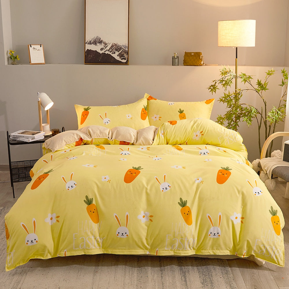 Cartoon Pattern 4-Piece Flat Sheet Quilt Cover Pillow Case Family Bed Sheet Children's Bedding Set 4-Piece Set
