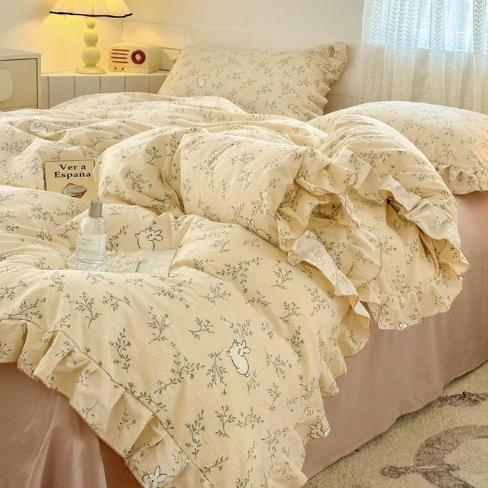 2025 Princess Style Bedding Sets Ruffle Lace Bow Quilt Cover Romantic Bedclothes Decor Woman Girls Bedroom Duvet Cover 4pcs