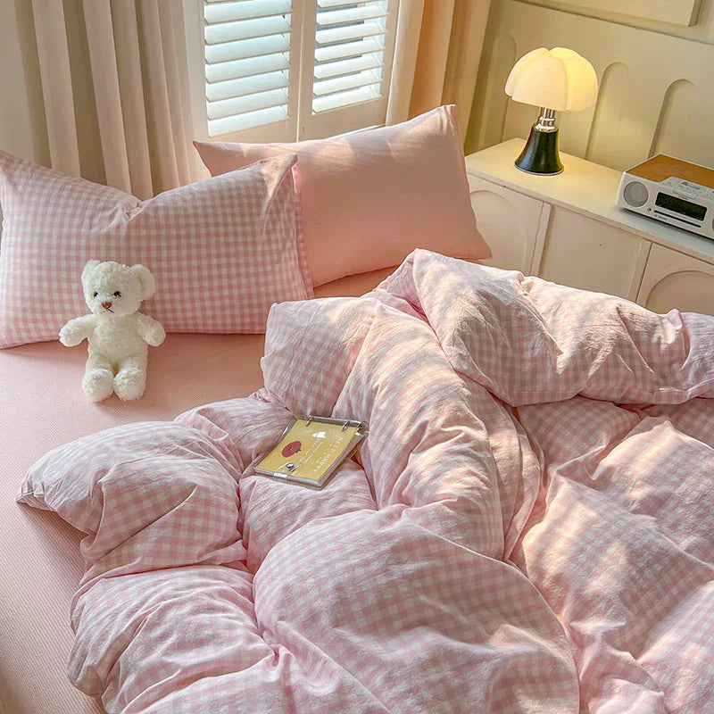 4 New Lattice Duvet Cover Set with Sheet Pillowcases No Filling Warm Bed Linen Twin Full Queen Size Grid Home Bedding Set