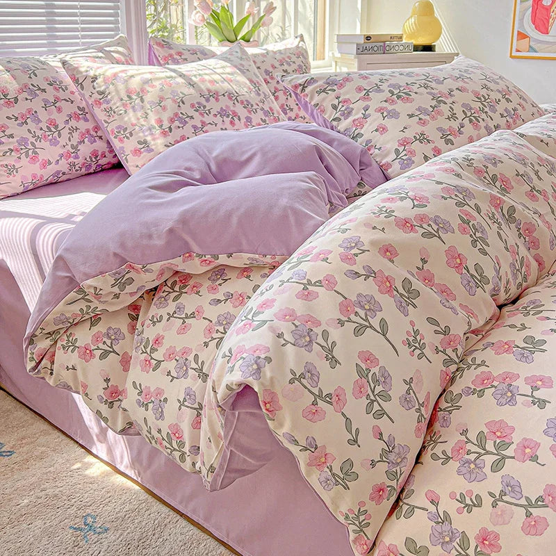 2025 Washed Cotton Double Yarn Single Quilt Cover Simple Wind Ins Wind Small Floral Korean Version Duvet Skin Friendly Bedding