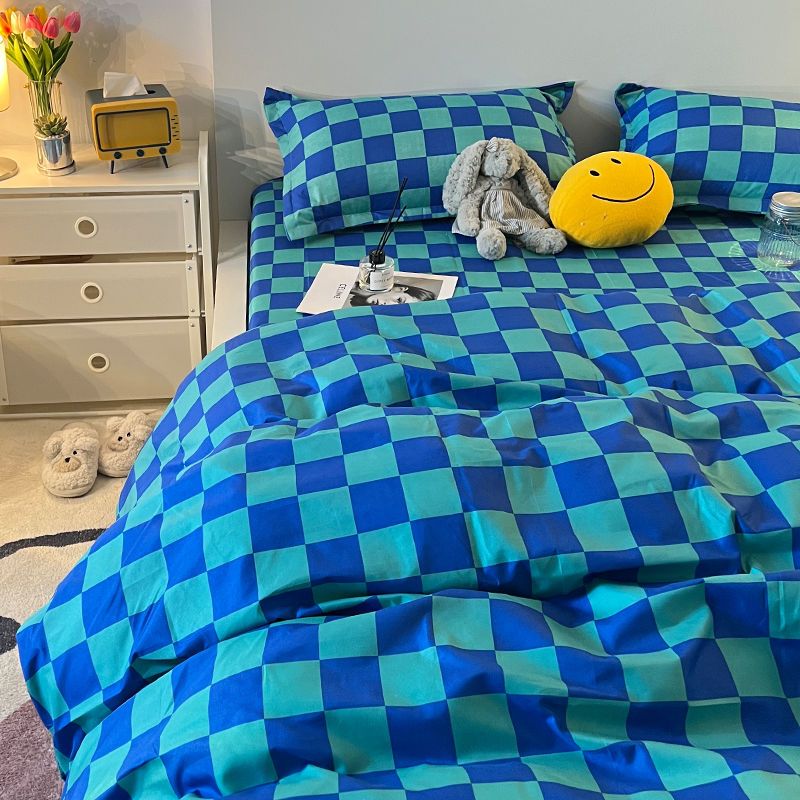 Checkerboard Bedding Set Hot Sale Single Queen Size Flat Sheet Quilt Duvet Cover Pillowcase Polyester Bed Linens Home Textile