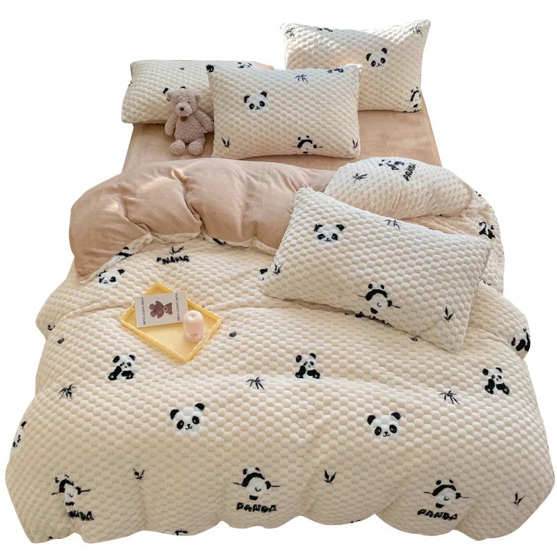 New Milk Velvet Bedding Set Thickened Bean Velvet Warm Four Piece Sets Quilt Cover Bed Linen Pillowcase Queen King Bedroom Decor