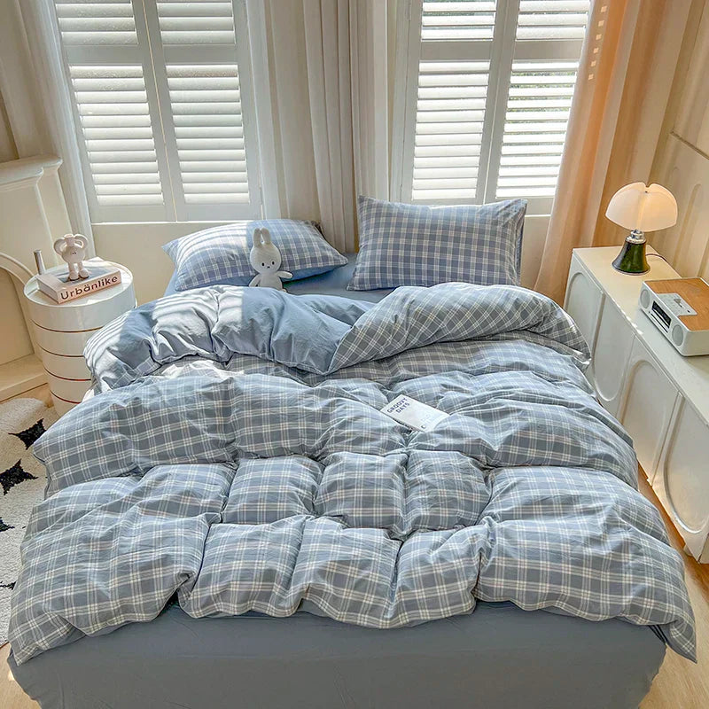 4 New Lattice Duvet Cover Set with Sheet Pillowcases No Filling Warm Bed Linen Twin Full Queen Size Grid Home Bedding Set